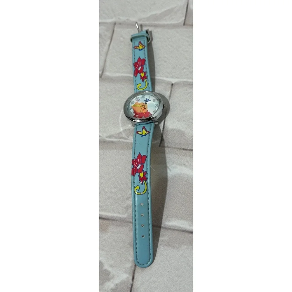 Disney Winnie the Pooh Watch Light Blue Leather Strap Floral Butterfly 3537 - Picture 2 of 7